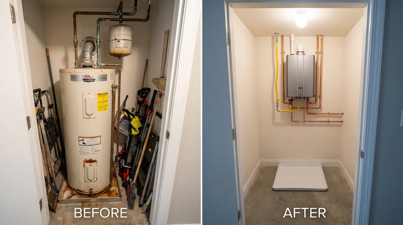 Tank water heater versus wall-mounted tankless unit comparison for Crete, NE homeowners